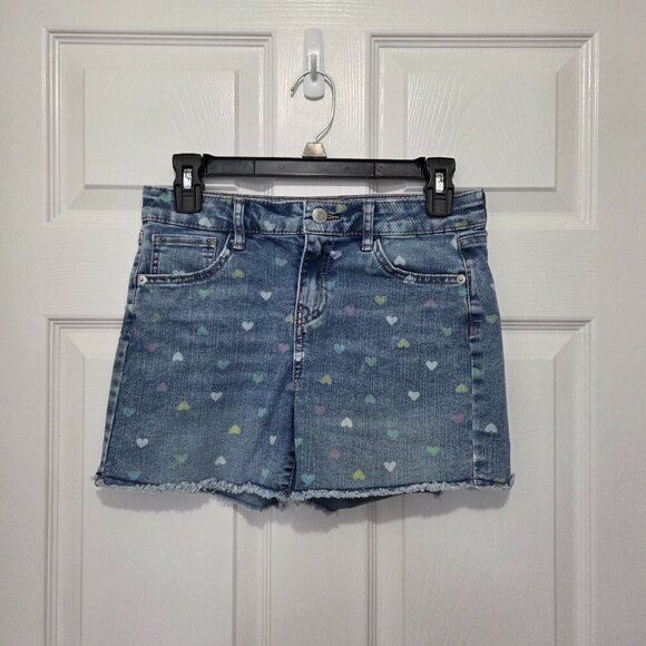 Cat & Jack Mid-Rise Cut-off Heart Printed Jean Shorts Medium Wash Size XL Summer - Picture 1 of 7